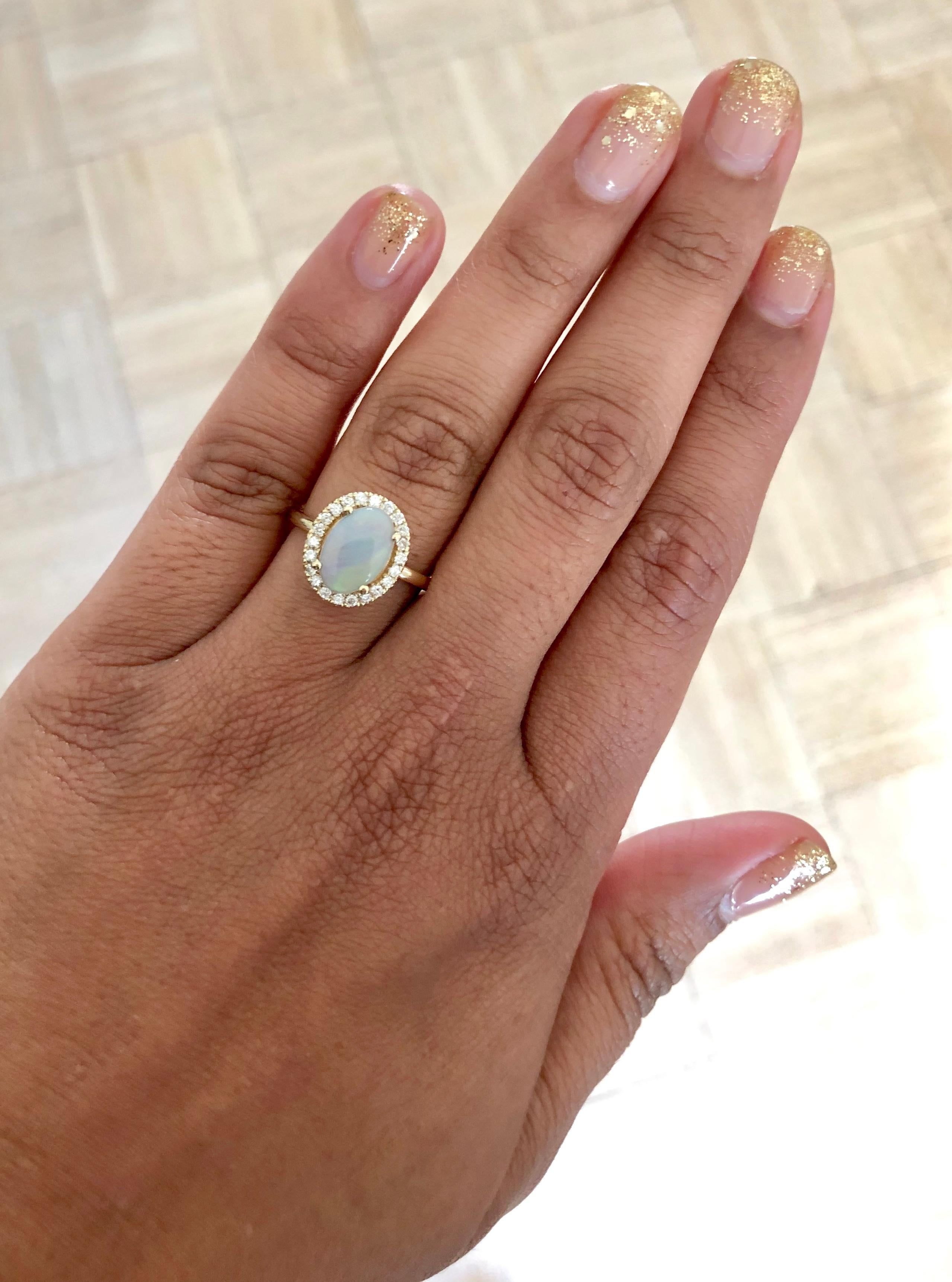 1.28 Carat Opal Diamond 14 Karat Yellow Gold Ring In New Condition In Los Angeles, CA