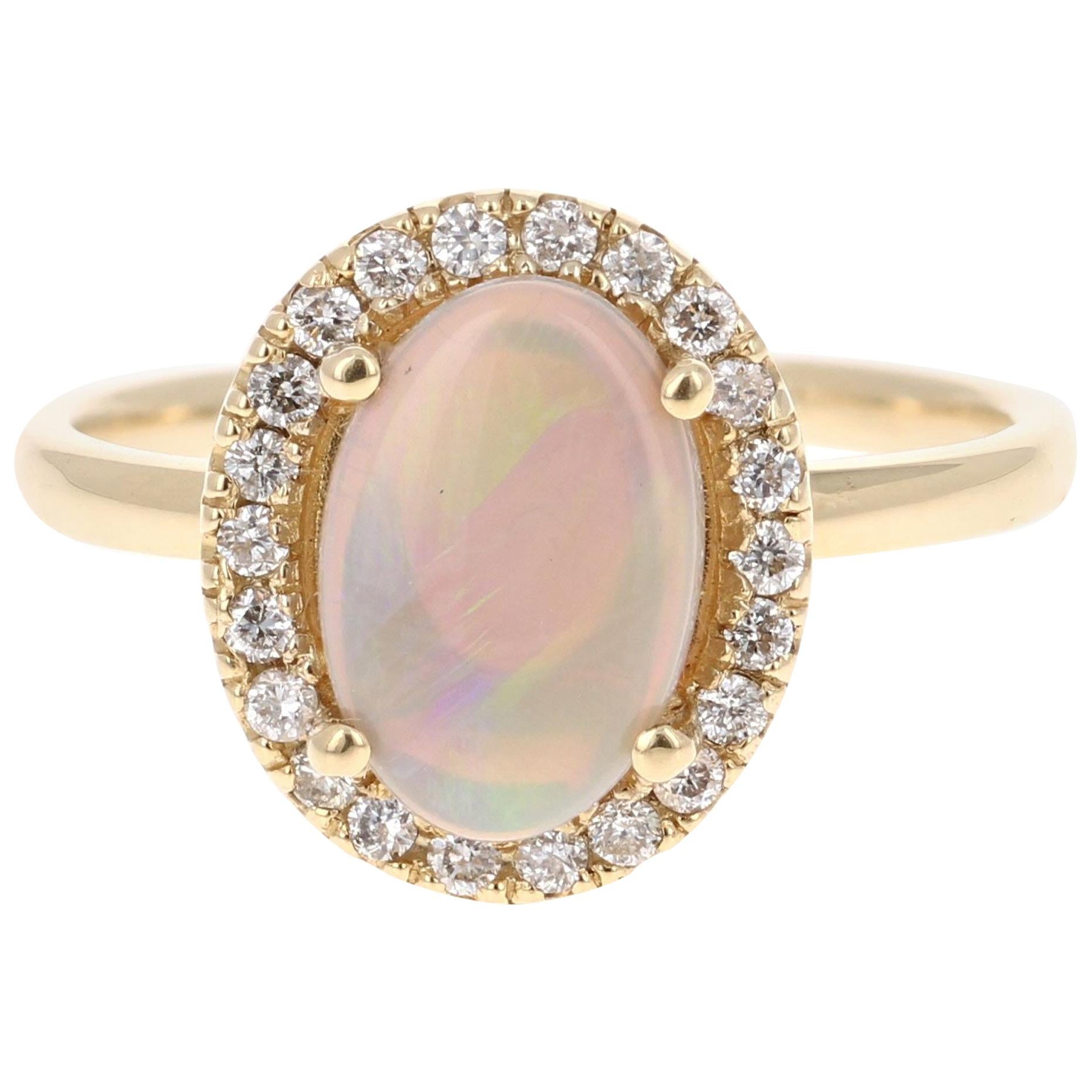 1.28 Carat Opal Diamond 14 Karat Yellow Gold Ring
