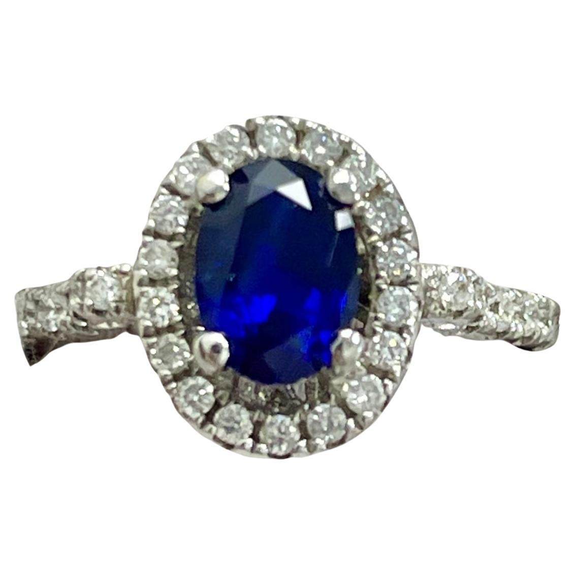 1.28 Carat Oval Sapphire & Diamond White Gold Ring