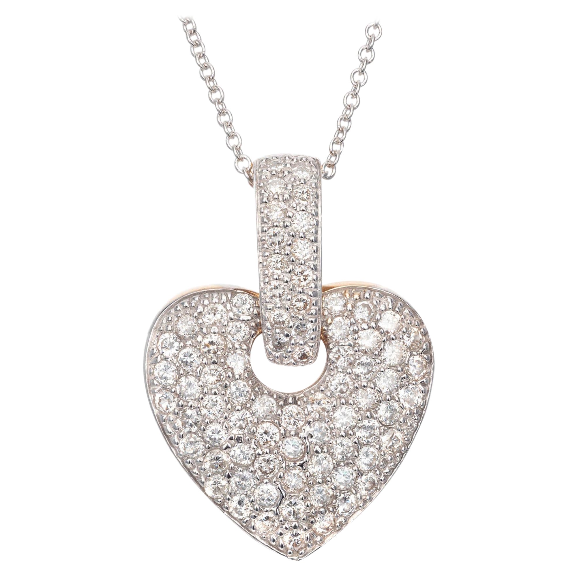 Collana con ciondolo in oro giallo e bianco con diamanti da 1,28 carati in vendita