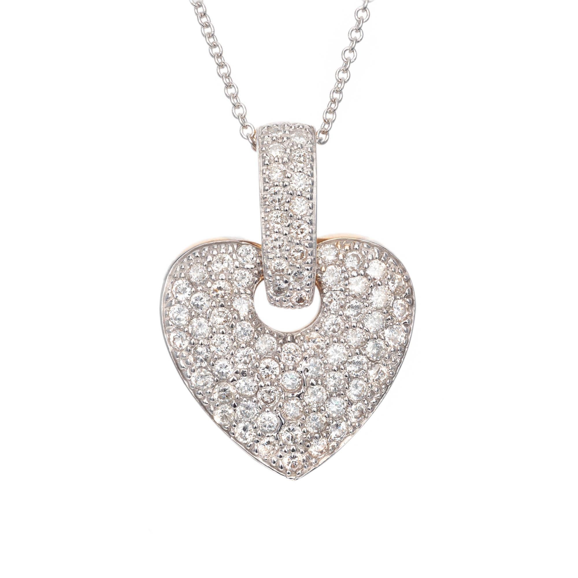 Collar colgante de oro blanco amarillo con diamantes pavé de 1,28 quilates