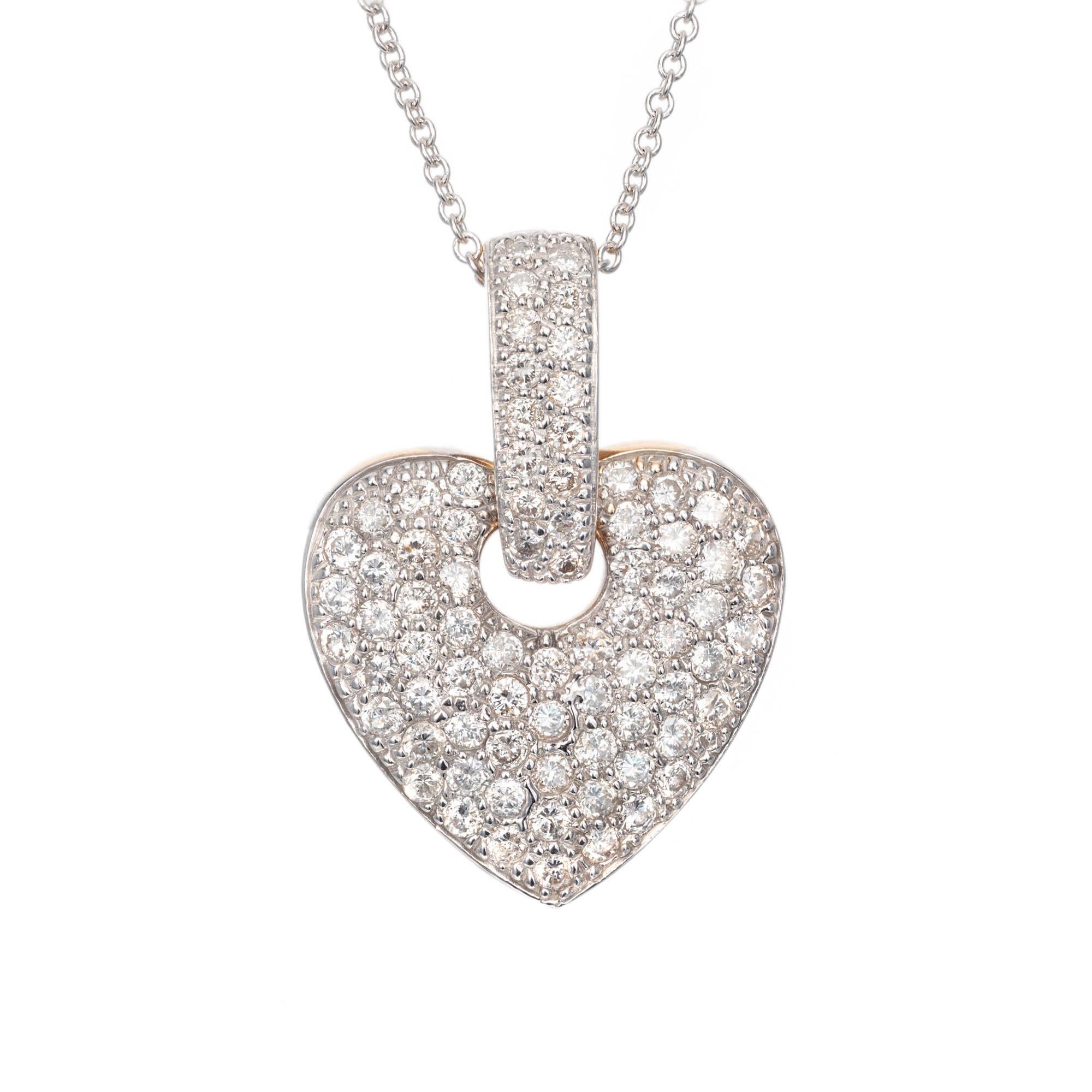 1.28 Carat Pave Diamond Yellow White Gold Pendant Necklace