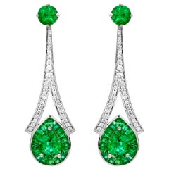 1.28 Carat Pear Emerald 3.76 Carats Total Emerald 14K White Gold Drop Earrings