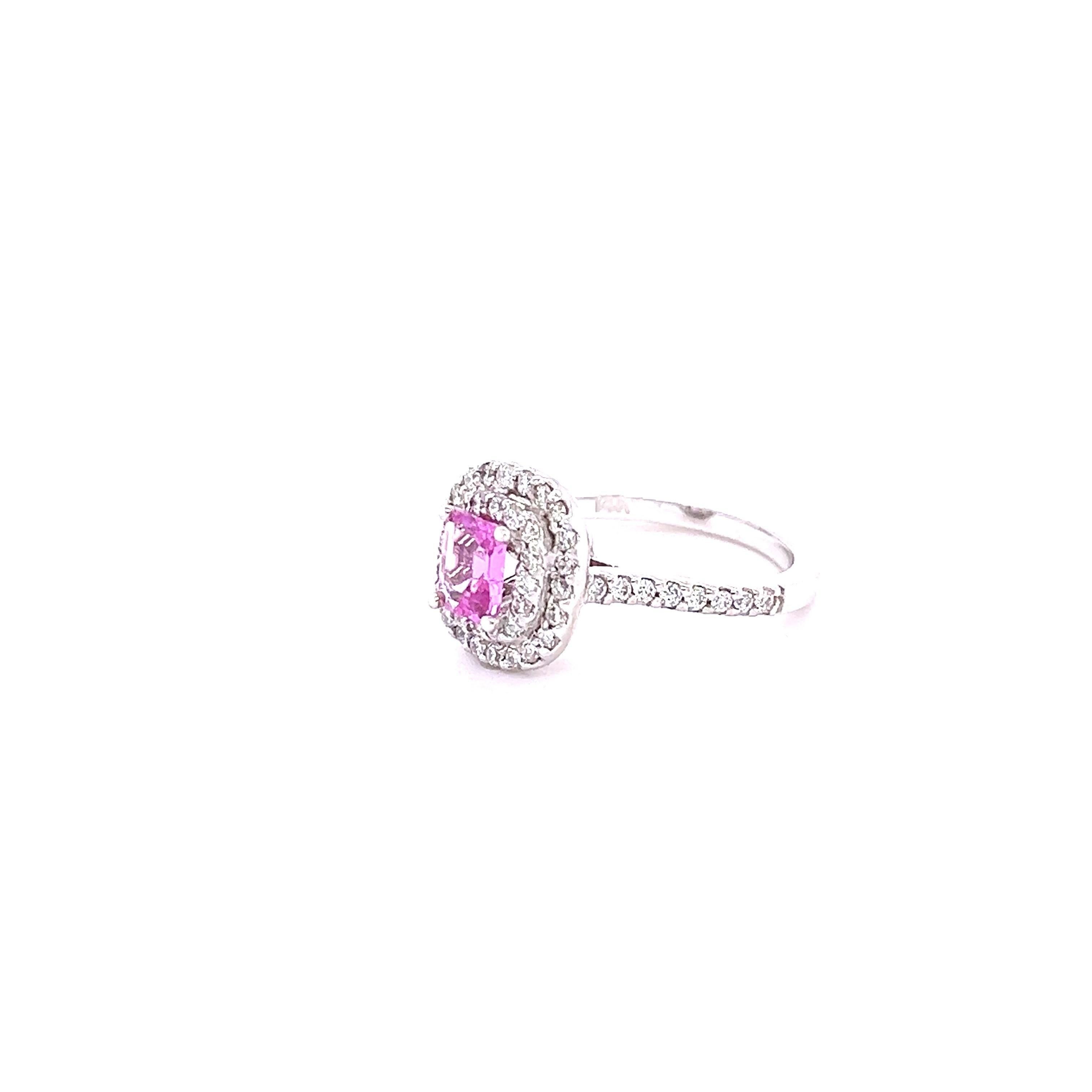 Verlobungsring mit GIA-zertifiziertem 1,28 rosa Saphir und Diamant aus Weißgold (Smaragdschliff) im Angebot