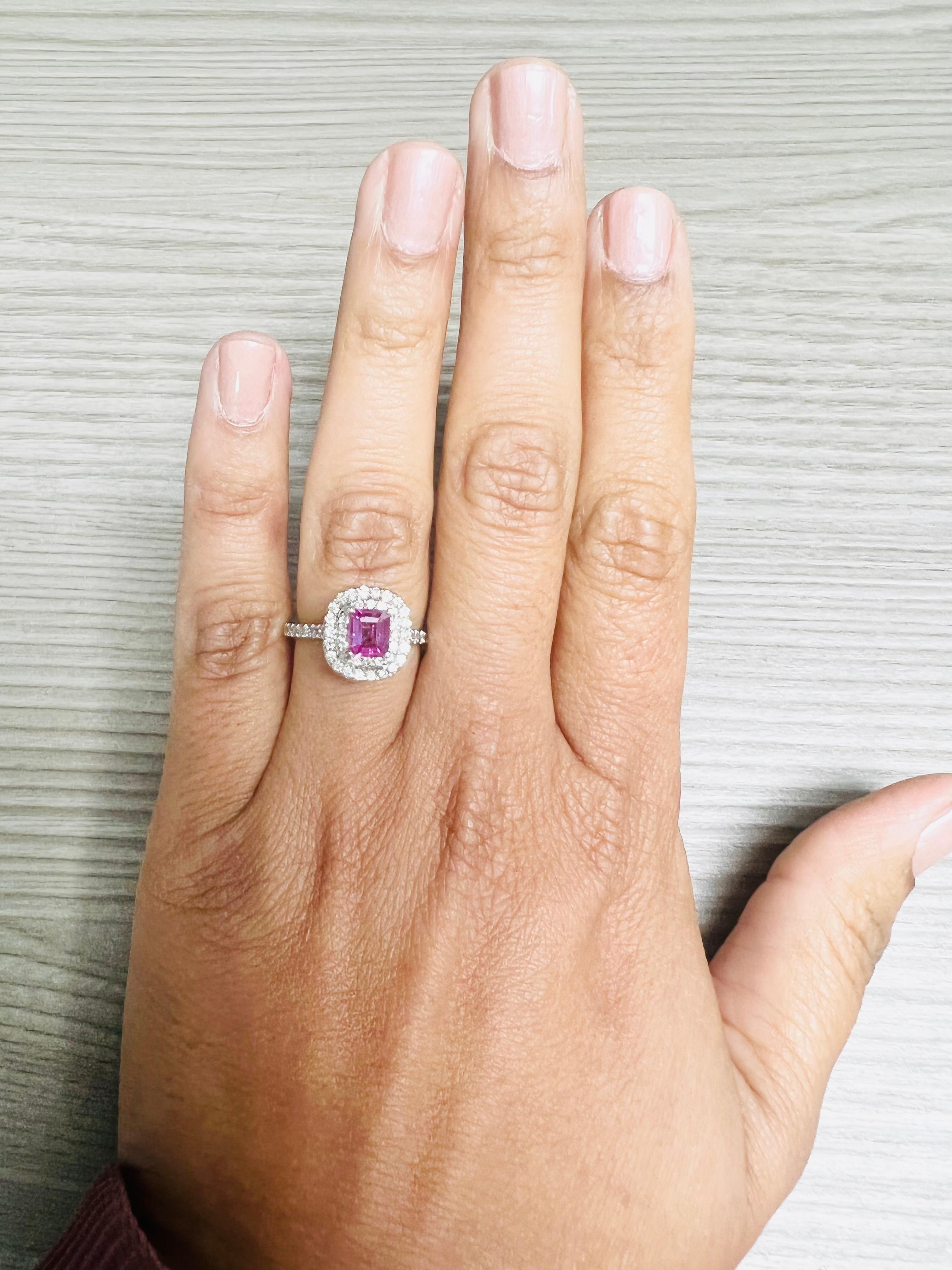 Emerald Cut GIA Certified 1.28 Pink Sapphire Diamond White Gold Engagement Ring For Sale