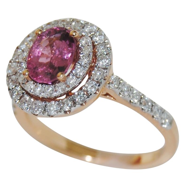 1.28 Carat Pink Spinel and Diamond Cocktail Ring, 18 Karat Gold For Sale