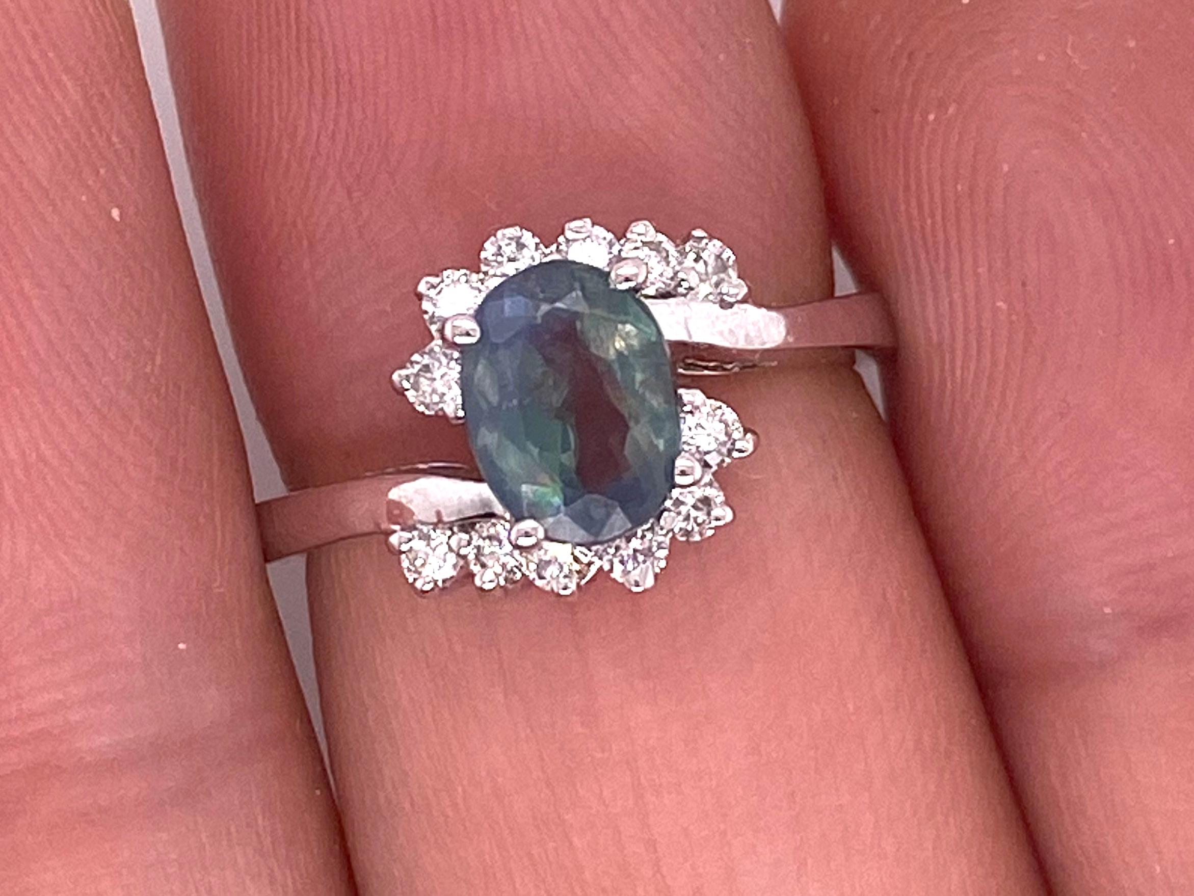 1.28 Carat Rare Alexandrite and Diamond Cocktail Ring in White Gold In New Condition In New York, NY