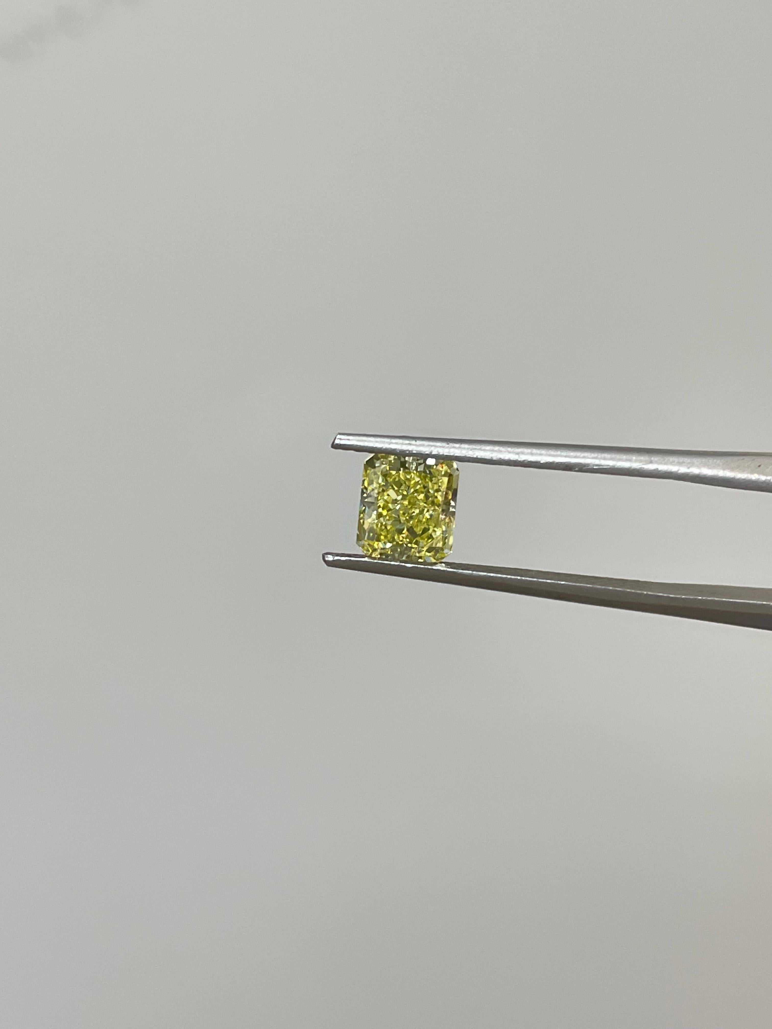 Brilliant Cut 1.28 Carat Rectangular Brilliant GIA Certified Fancy Yellow VS2 Clarity Diamond For Sale