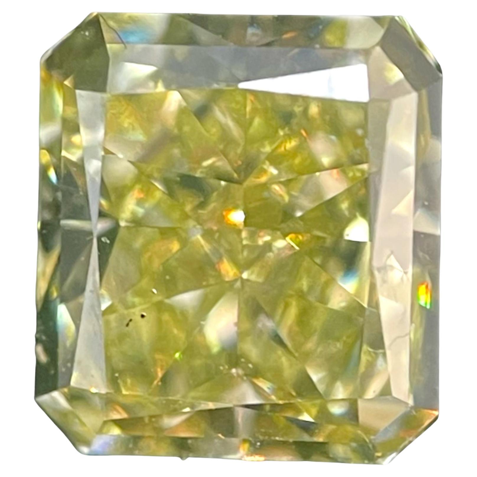 1.28 Carat Rectangular Brilliant GIA Certified Fancy Yellow VS2 Clarity Diamond