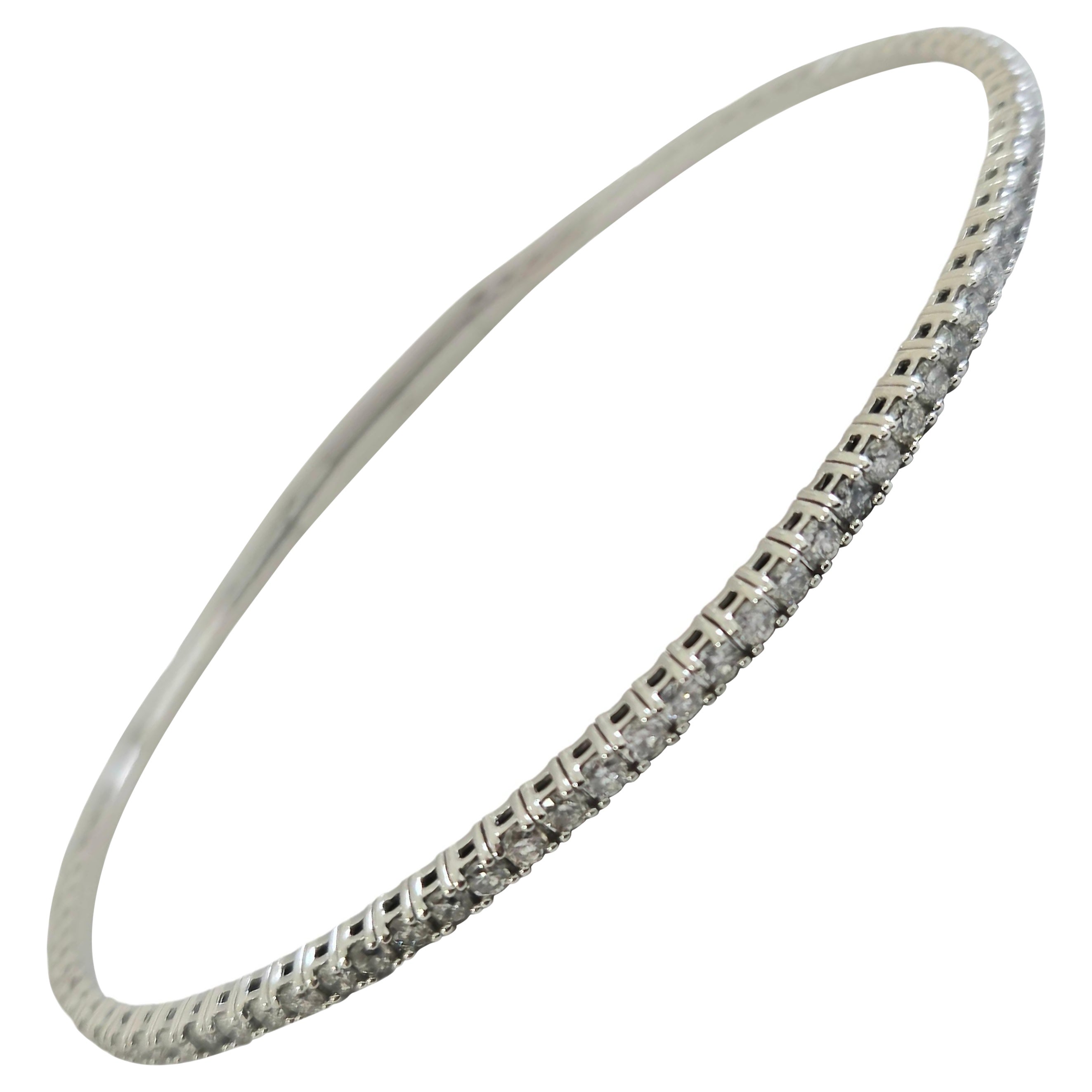 1,28 quilates Diamante talla brillante redondo Mini brazalete Pulsera Oro Blanco 14 Kilates