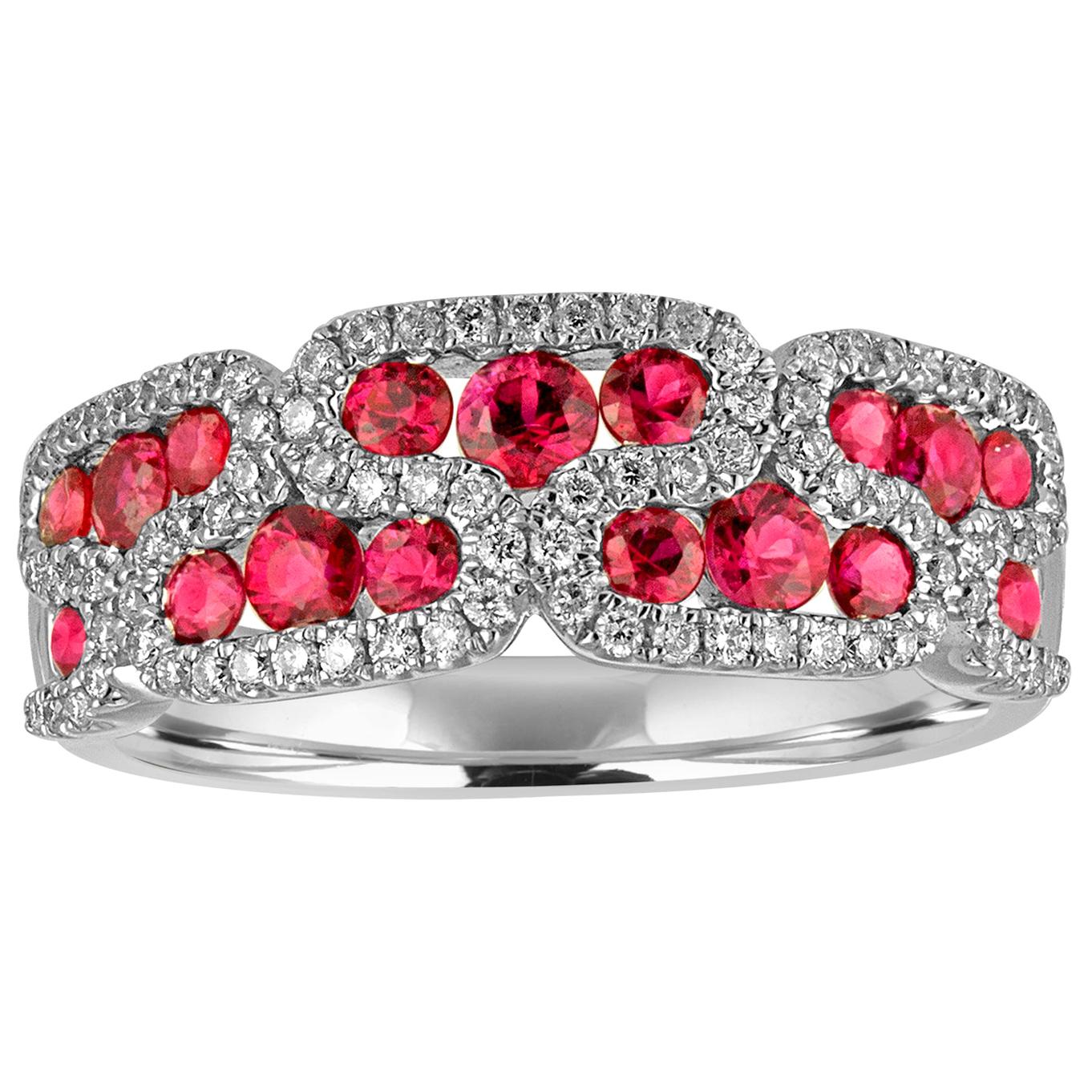 1.28 Carat Ruby and Diamond Gold Band Ring For Sale