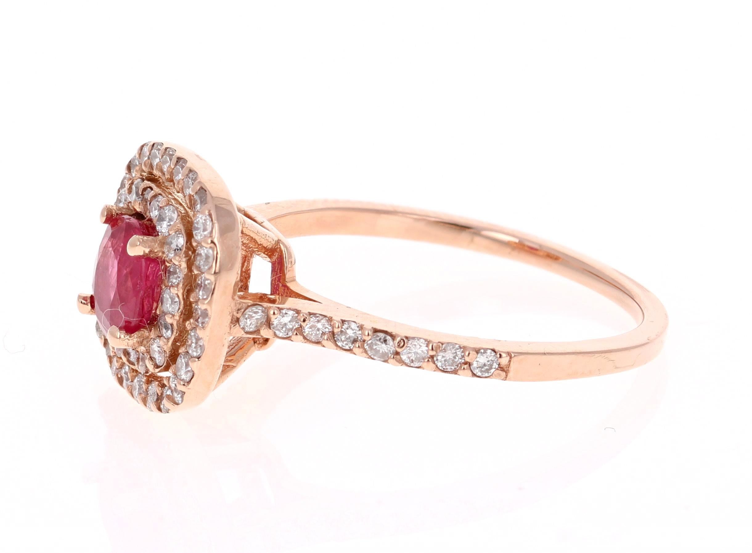 Contemporain Bague en or rose avec diamant rubis de 1,28 carat en vente