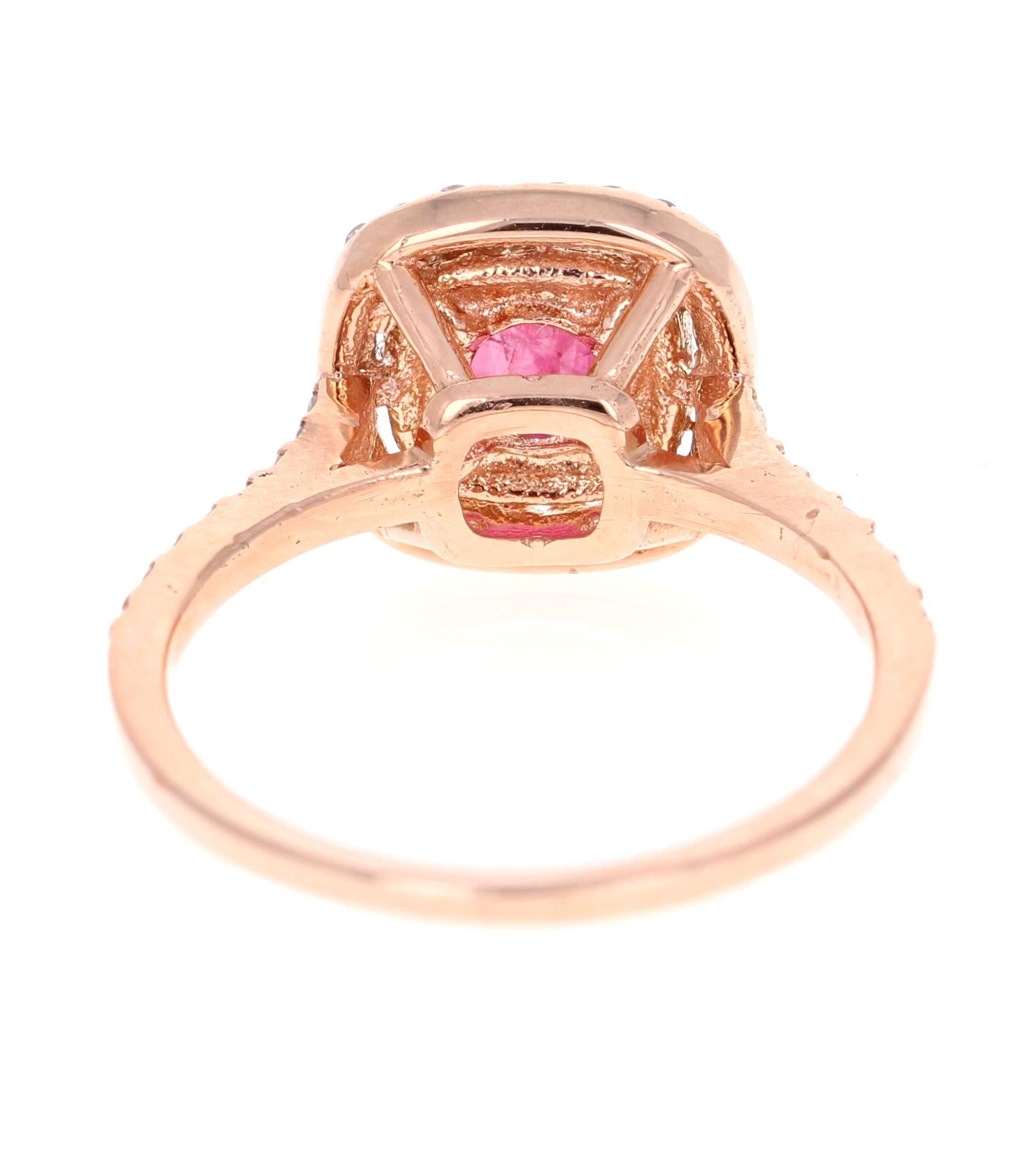 Taille ronde Bague en or rose avec diamant rubis de 1,28 carat en vente