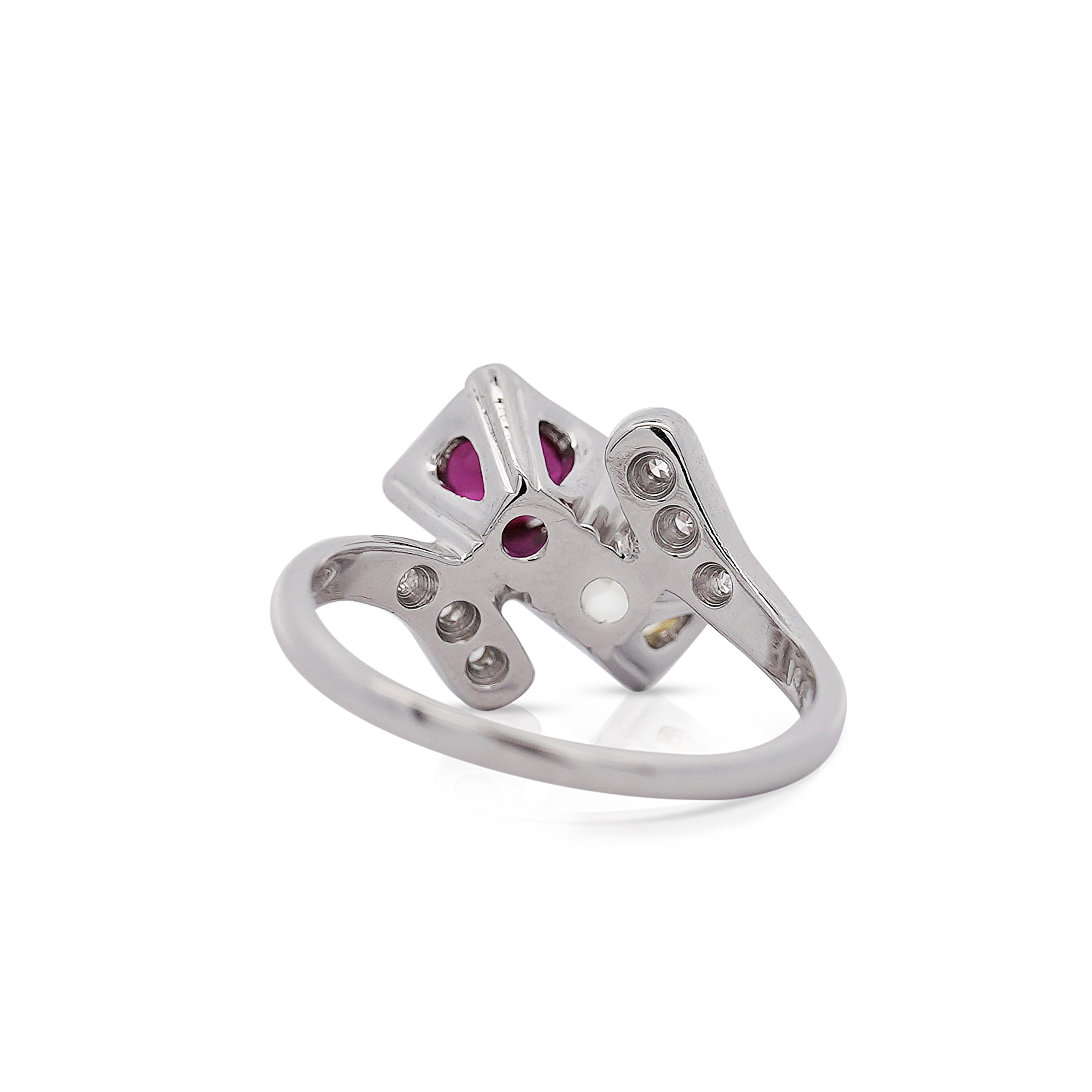 Women's 1.28 Carat Ruby & Diamond 14K White Gold Toi Et Moi Ring For Sale
