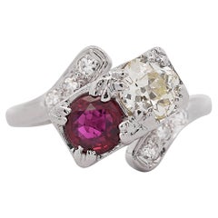 Anillo Toi Et Moi de oro blanco de 14 quilates con rubí y diamantes de 1,28 quilates
