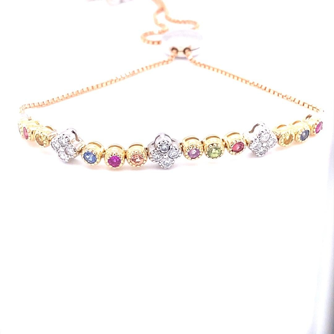 Round Cut 1.28 Carat Sapphire Diamond Bracelet 14 Karat Tri Color Gold For Sale