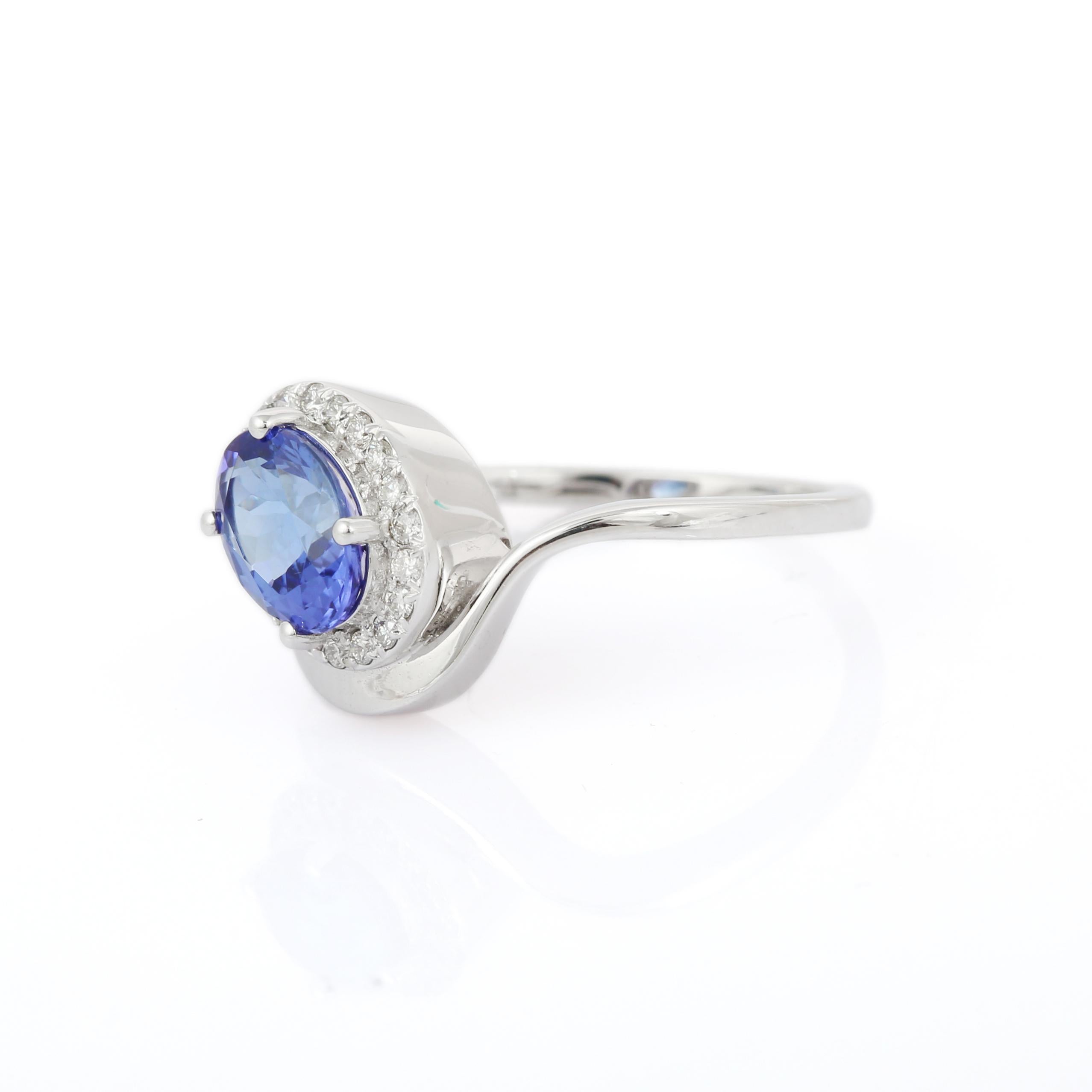 For Sale:  Natural Tanzanite and Diamond Ring in 18k Solid White Gold   2