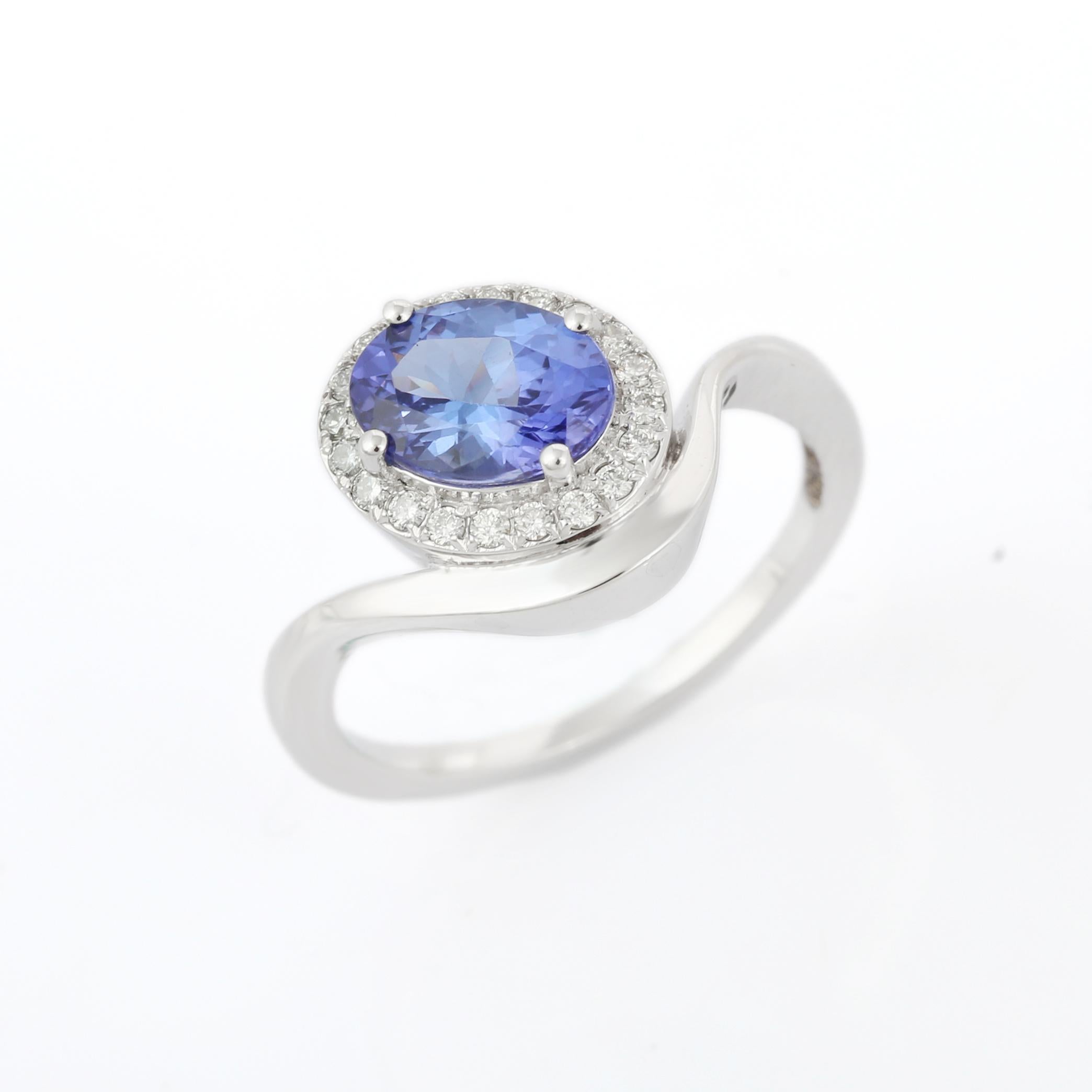 For Sale:  Natural Tanzanite and Diamond Ring in 18k Solid White Gold   4