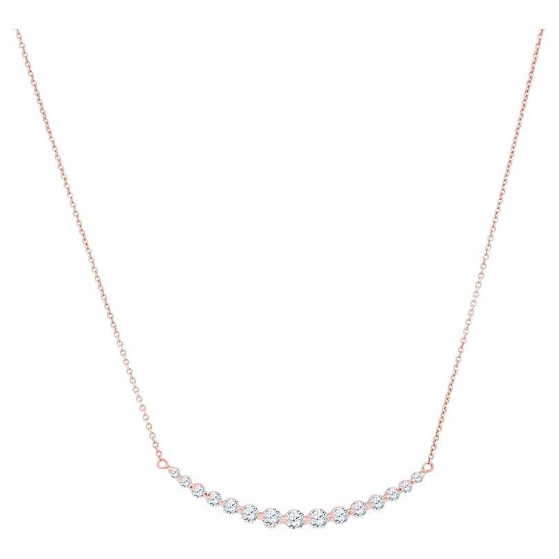 1.28 Carat Total Weight Natural Diamond Graduated Bar Necklace, 18k Rose Gold For Sale