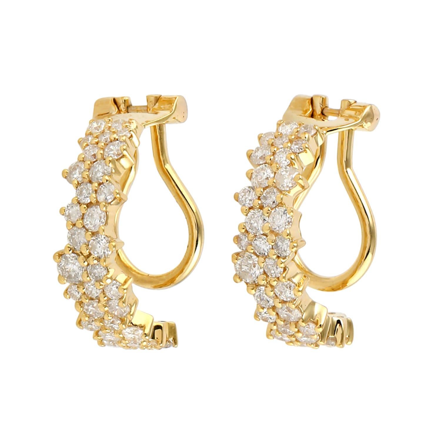 Mixed Cut 1.28 Carats Diamond 14 Karat Gold Cluster Earrings For Sale