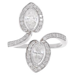 1.28 Carats Marquise Cut Diamond Open Ring 18 Karat White Gold Jewelry