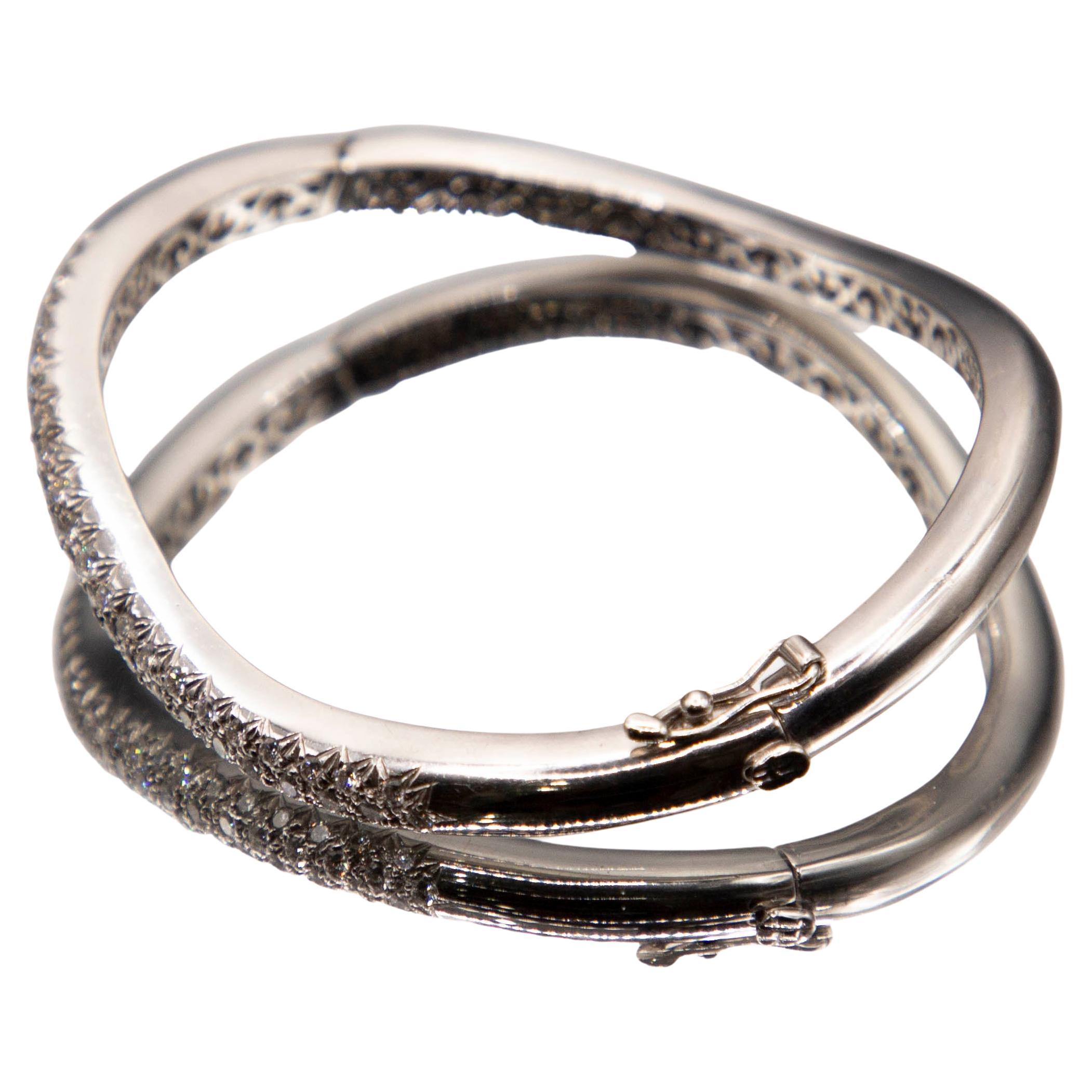 1.28 Carats of Fine Diamonds Pave'- Set in 18k White Gold Cuff Bracelet