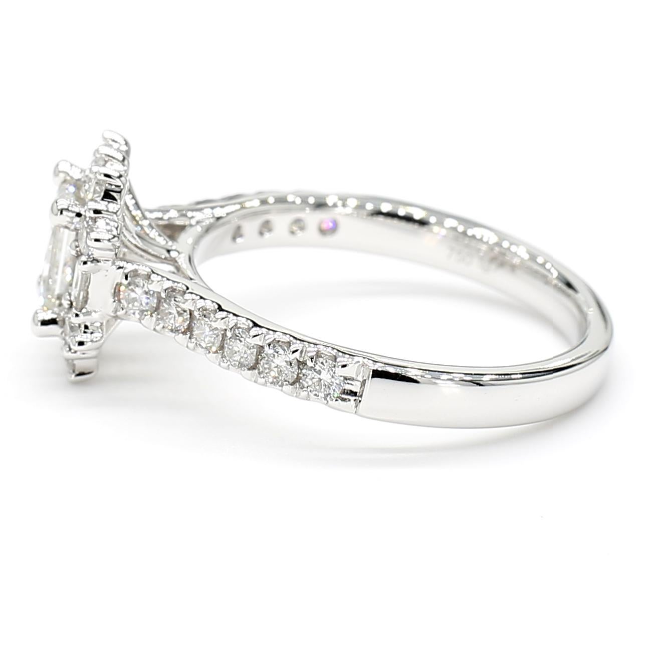 Women's 1.28 Carats Total Asscher Cut Ring GIA Vintage Design 18k White Gold Natural