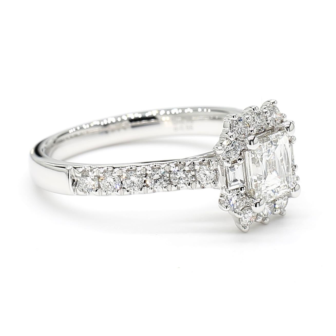 1.28 Carats Total Asscher Cut Ring GIA Vintage Design 18k White Gold Natural 5