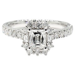 1.28 Carats Total Asscher Cut Ring GIA Vintage Design 18k White Gold Natural