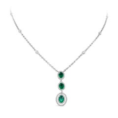 Roman Malakov Diamonds - Collana a goccia con smeraldo e diamanti taglio ovale da 1,98 carati totali