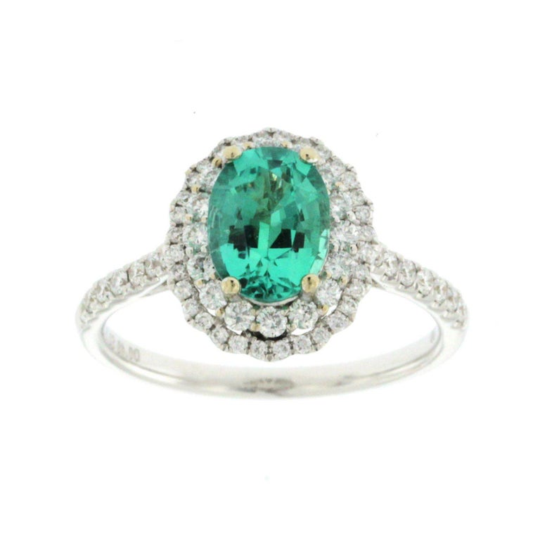 1.28 CT African Emerald and 0.79 CT Diamonds in 18K White Gold ...