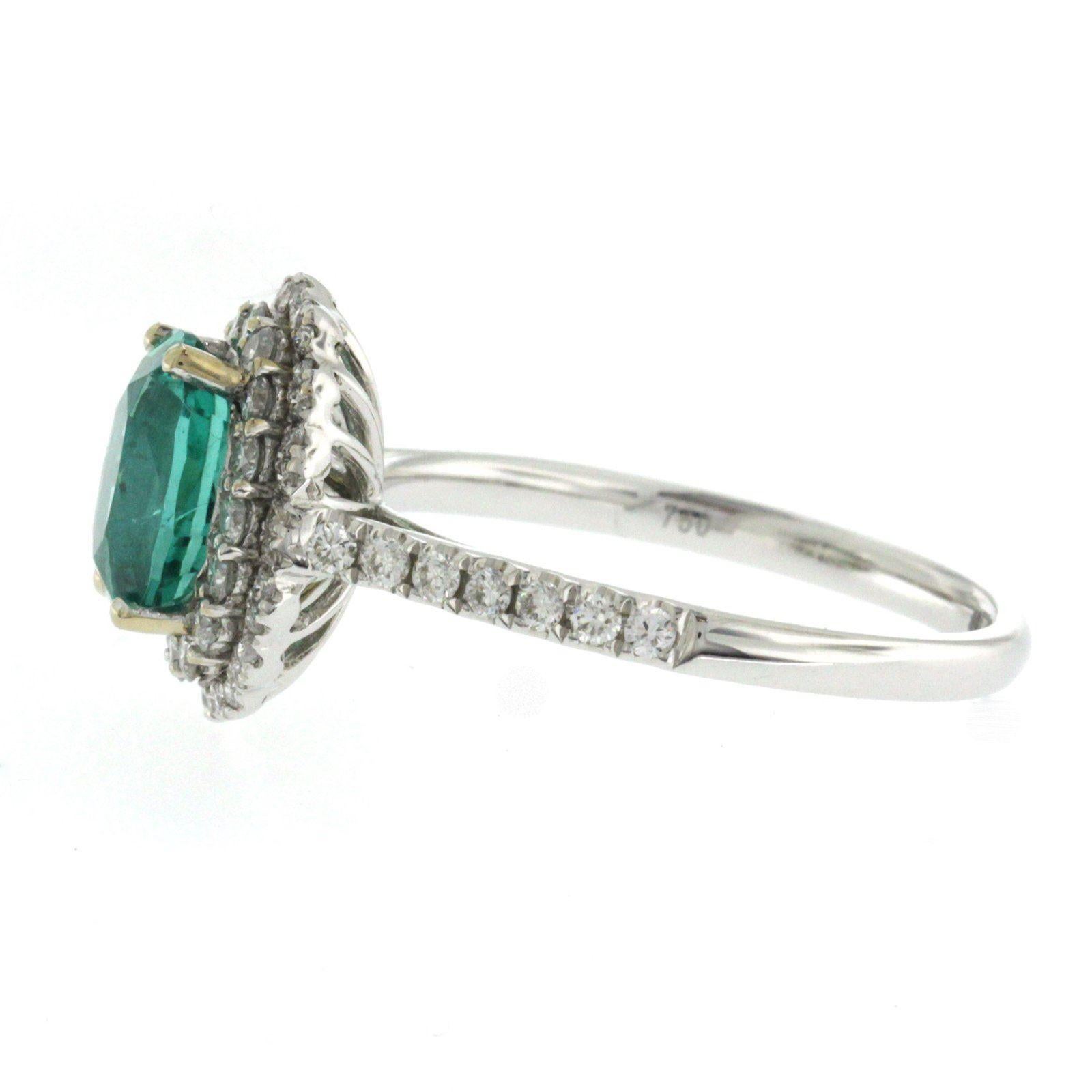 1.28 CT African Emerald & 0.79 CT Diamonds in 18K White Gold Engagement Ring In New Condition For Sale In Los Angeles, CA