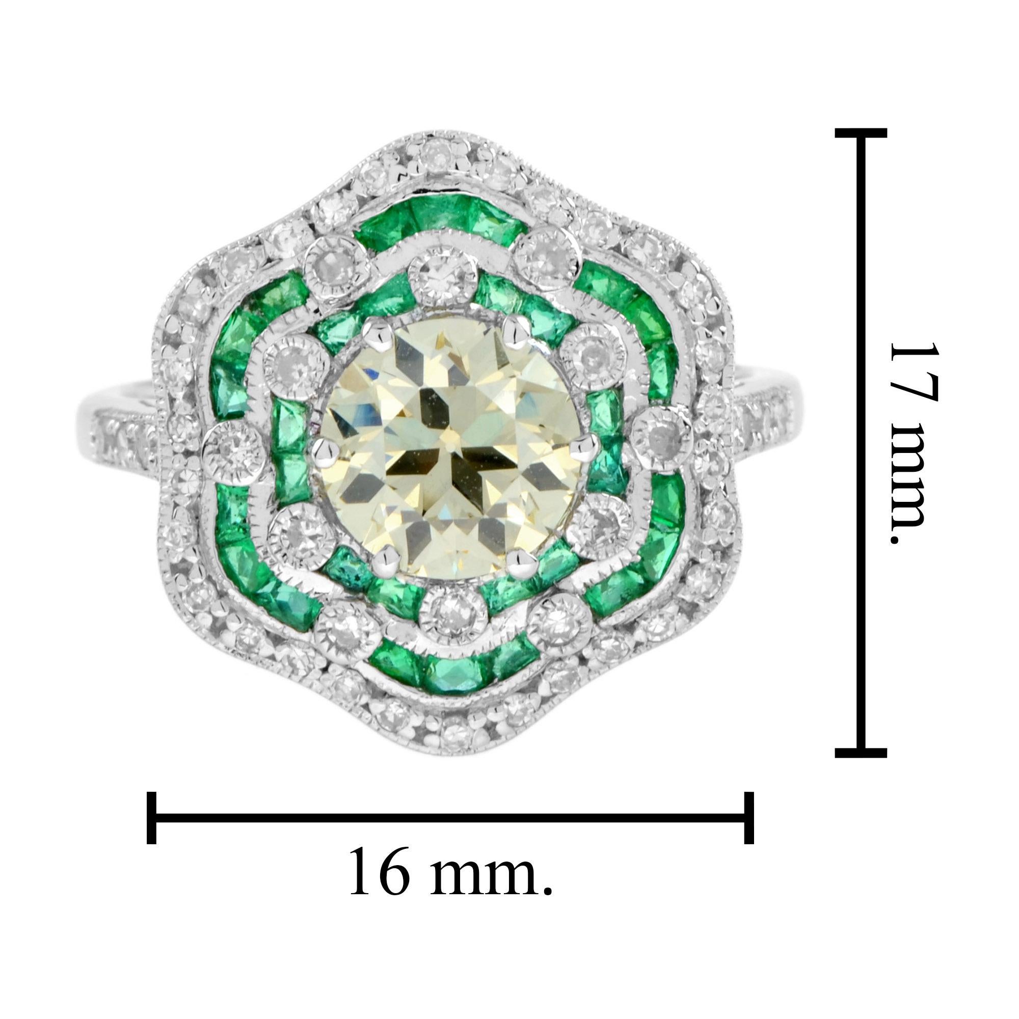 1,28 ct. Zertifizierter Diamant Smaragd Art Deco Stil Verlobungsring 18K Weißgold im Angebot 1