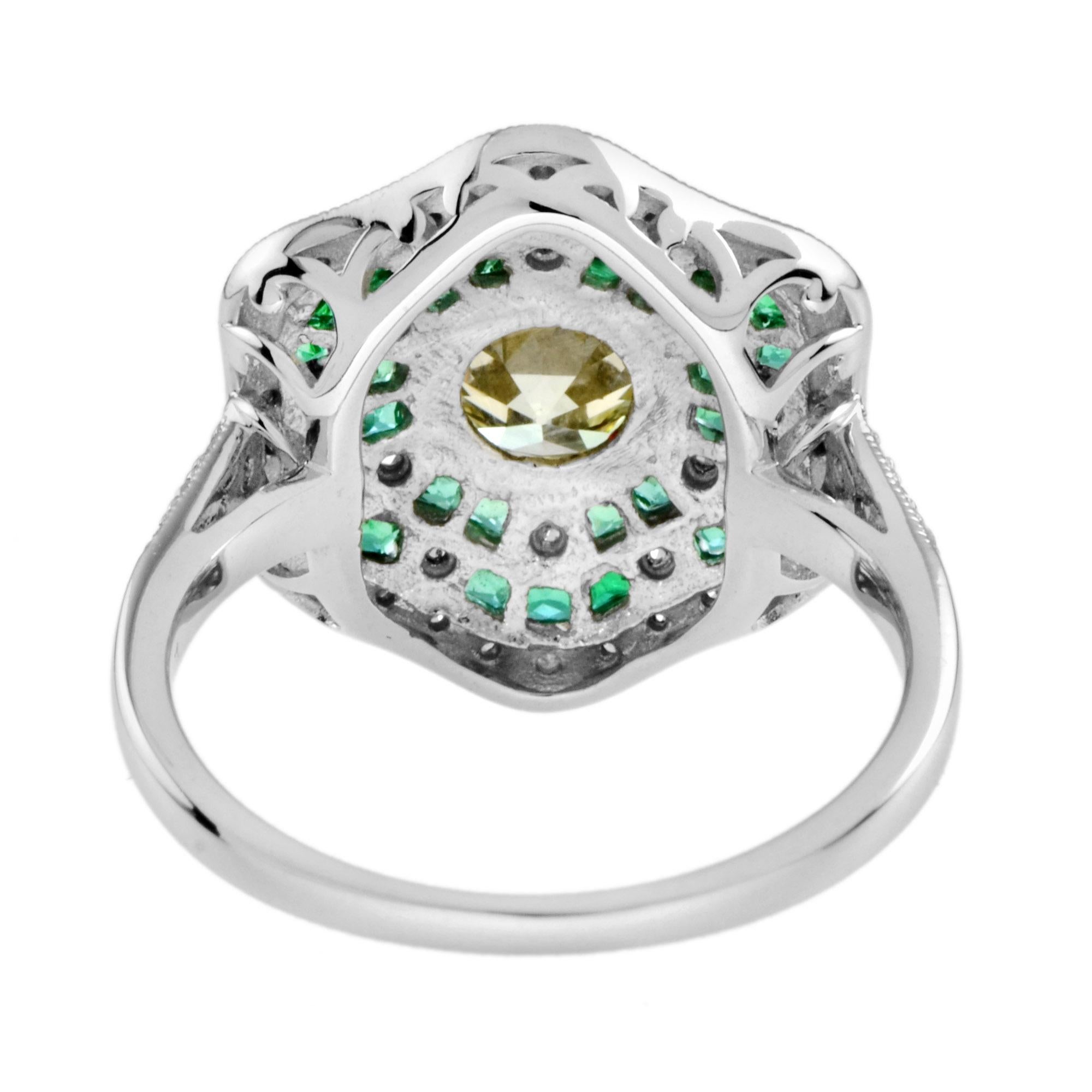 Old Mine Cut 1.28 Ct. Certified Diamond Emerald Art Deco Style Engagement Ring in 18K Gold For Sale