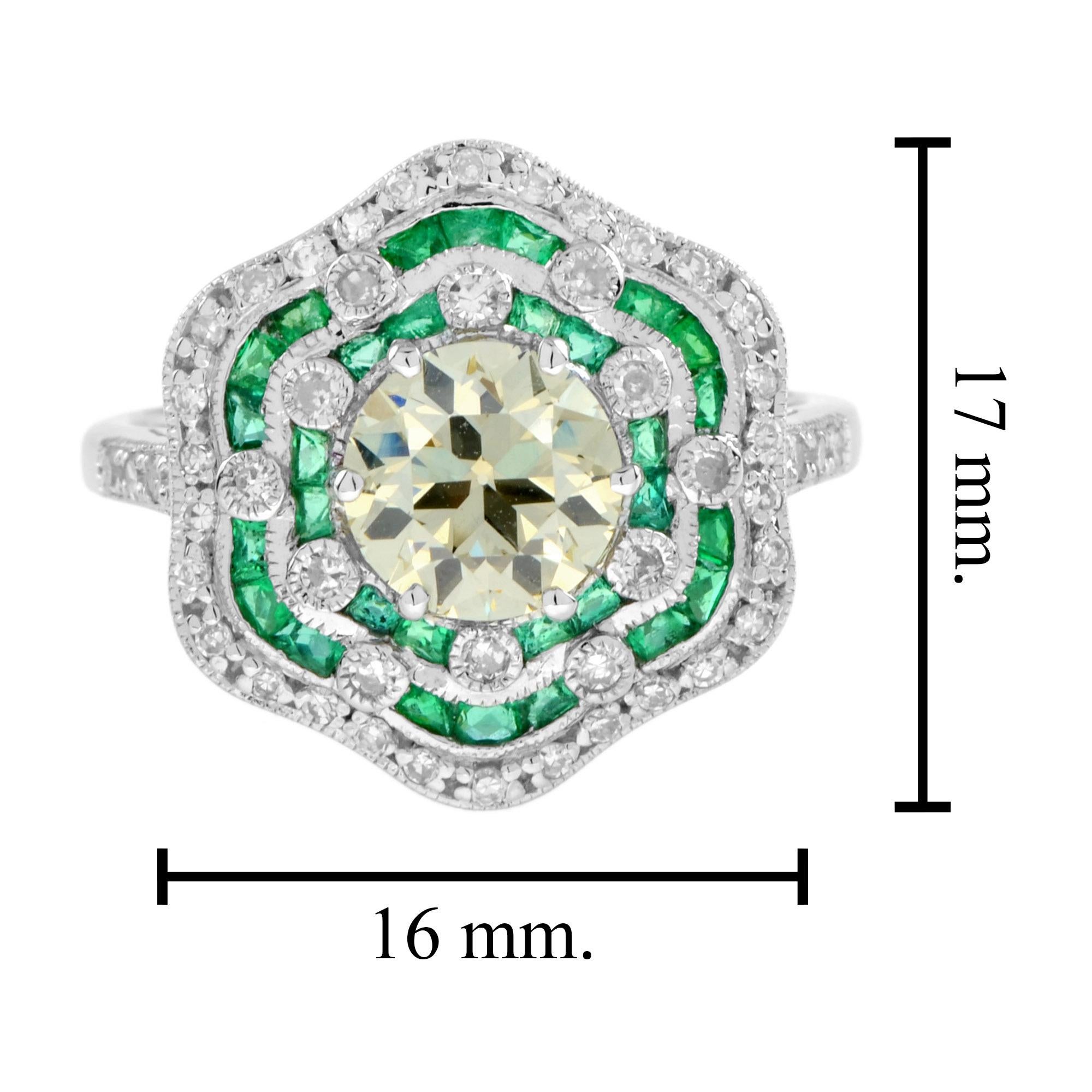 1.28 Ct. Bague de fiançailles de style Art déco en or 18 carats avec diamant certifié et émeraude en vente 1