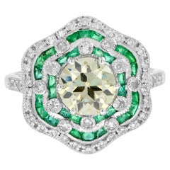 1.28 Ct. Certified Diamond Emerald Art Deco Style Engagement Ring in 18K Gold