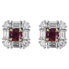1,28 ct CS's Extraordinary Round Red Ruby and Diamond Halo Stud Earrings