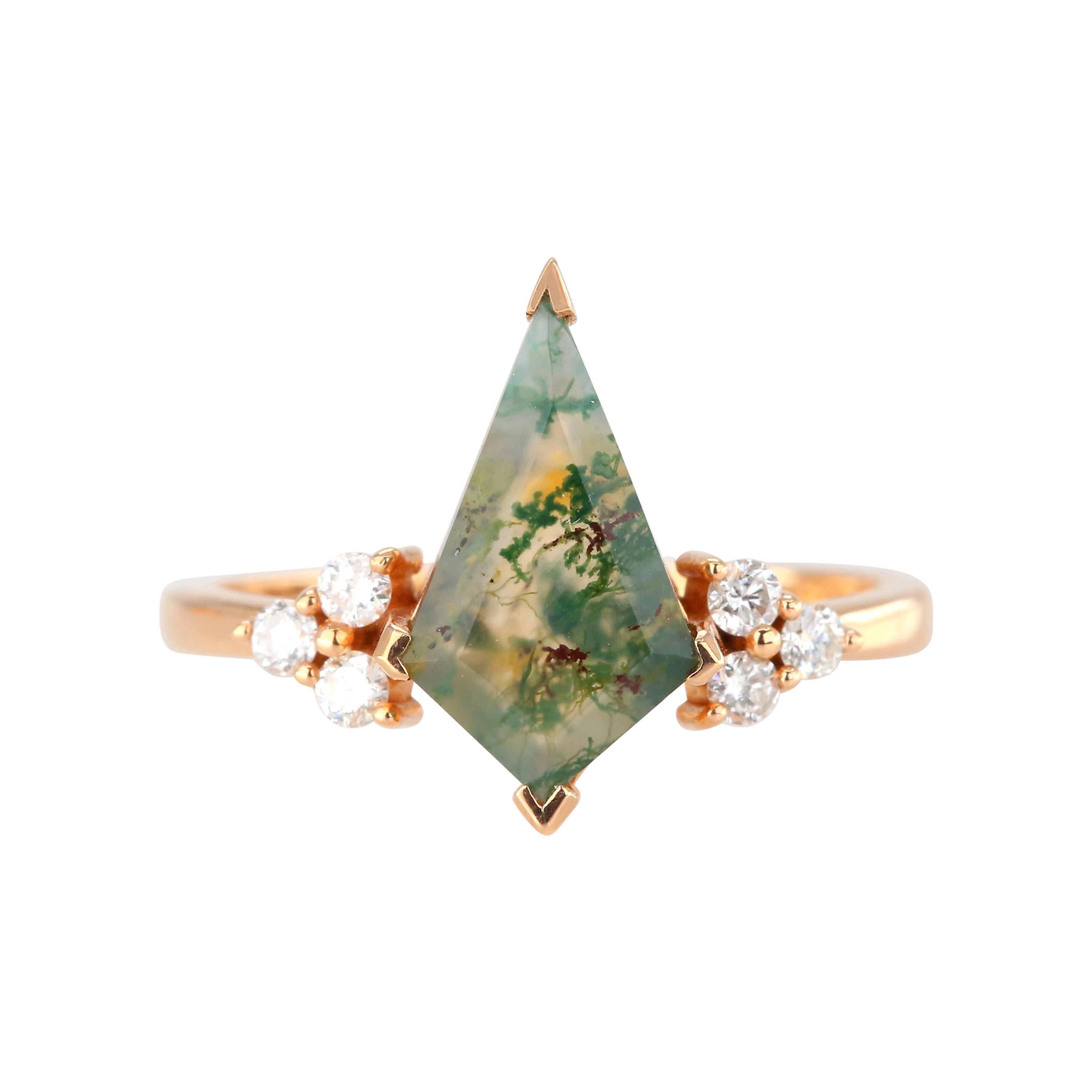 1.28 Ct. Moss Agate with Diamond Cocktail Ring For Sale