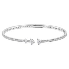 1.28 Ct Natural Pear Diamond Cluster Open Cuff Bangle in 14K White Gold