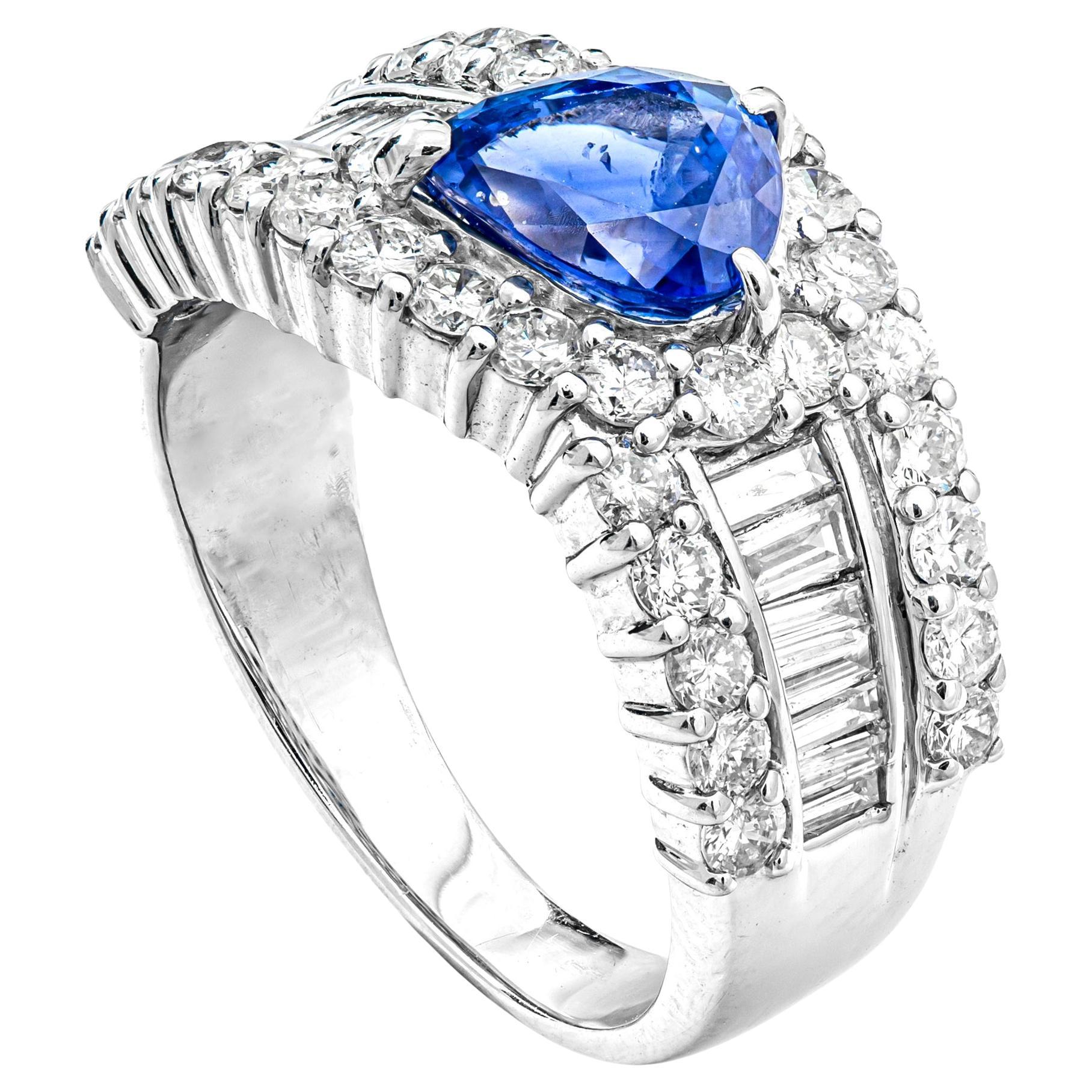 Ring mit 1,28 Karat natürlichem königsblauem Saphir und 1,28 Karat natürlichen weißen Diamanten