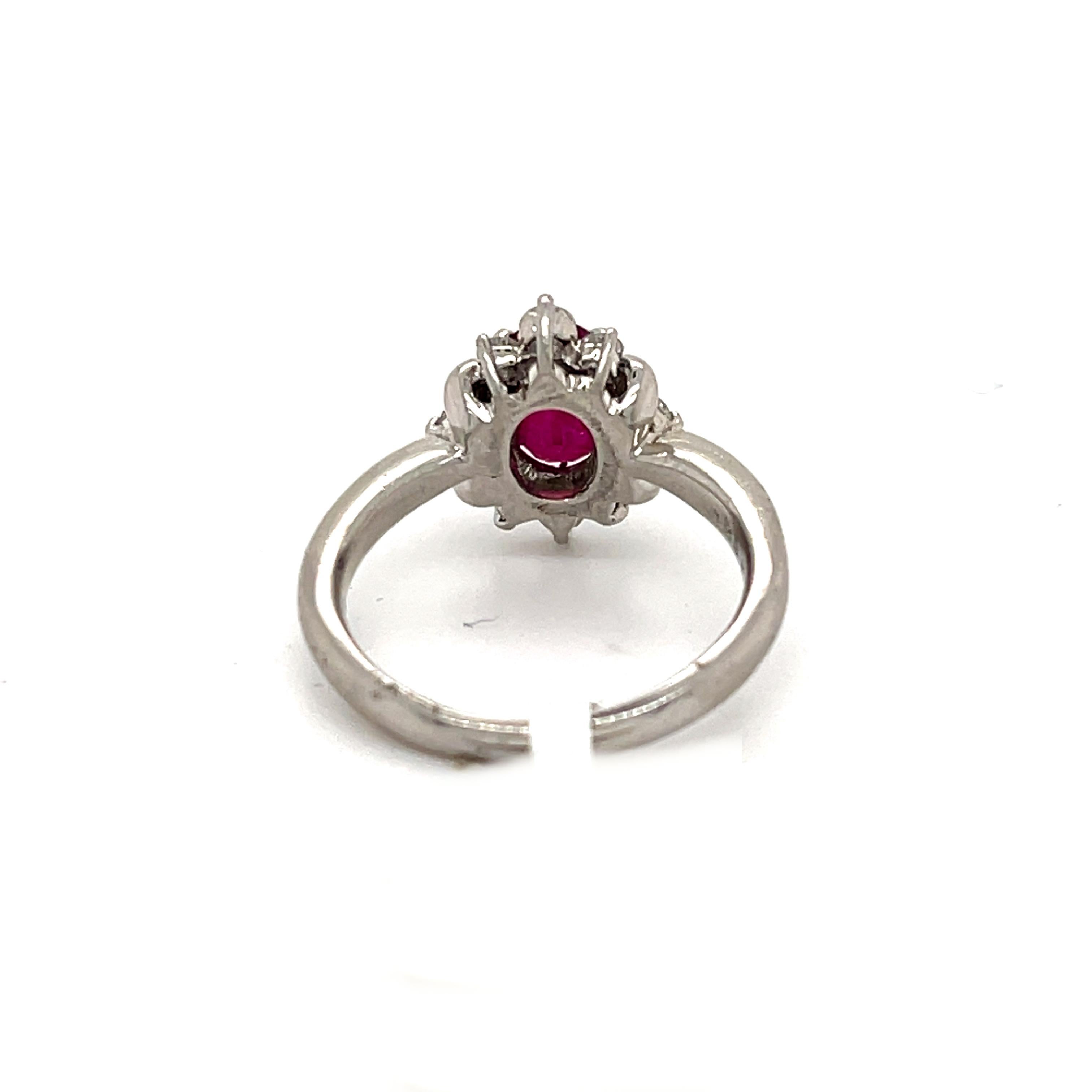 Women's 1.28 Very Fine Ruby and Diamond Platinum Ring For Sale