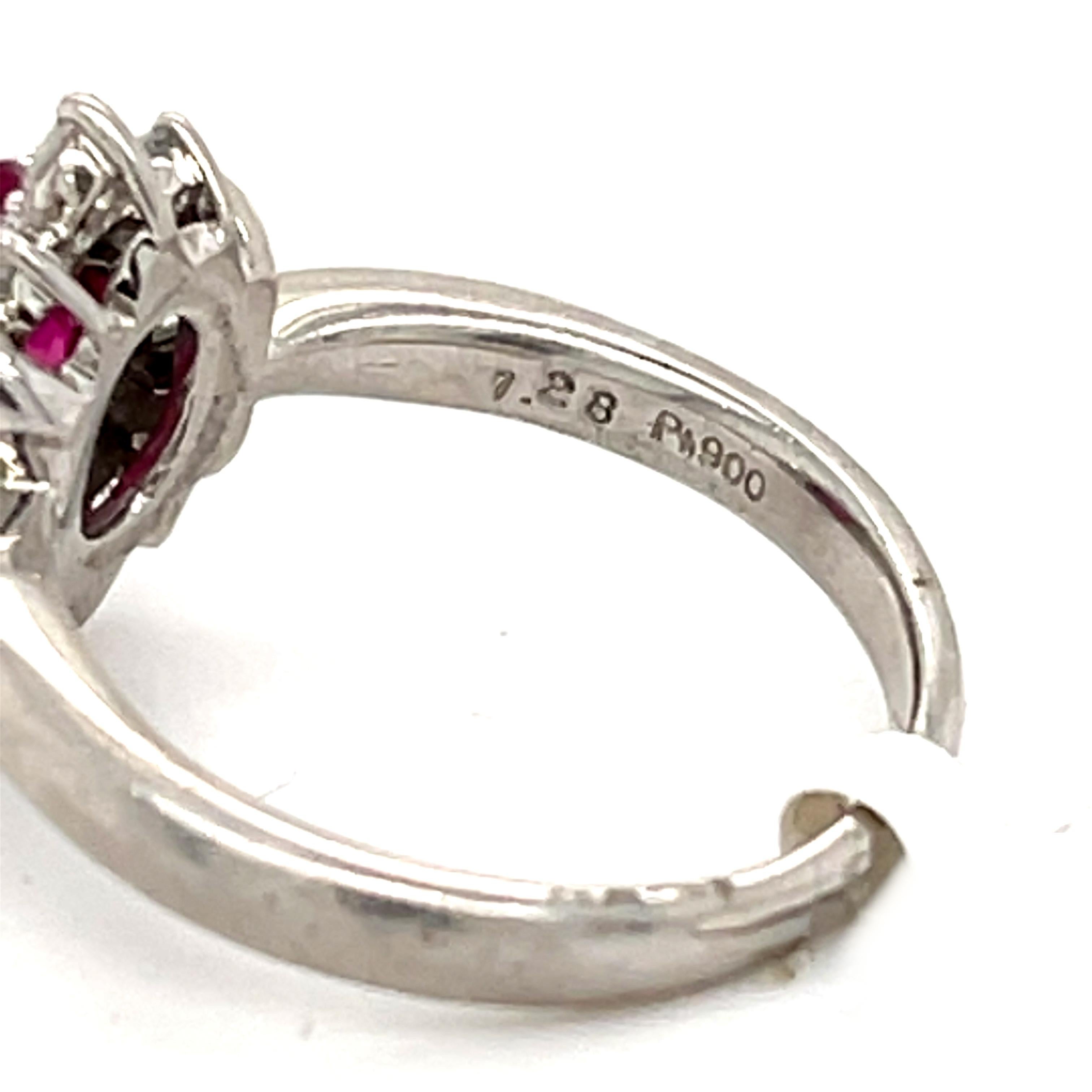1.28 Very Fine Ruby and Diamond Platinum Ring For Sale 1
