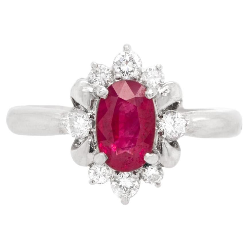 1.28 Very Fine Ruby and Diamond Platinum Ring For Sale