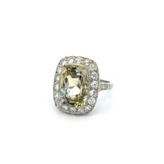 12.80 Carat NO HEAT Yellow Sapphire GIA and Diamond Platinum Estate Fine Ring