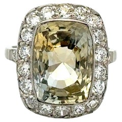 12.80 Carat NO HEAT Yellow Sapphire GIA and Diamond Platinum Estate Fine Ring