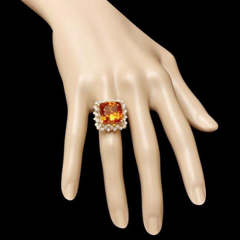Mixed Cut 12.80 Carats Natural Citrine and Diamond 14K Solid Yellow Gold Ring For Sale