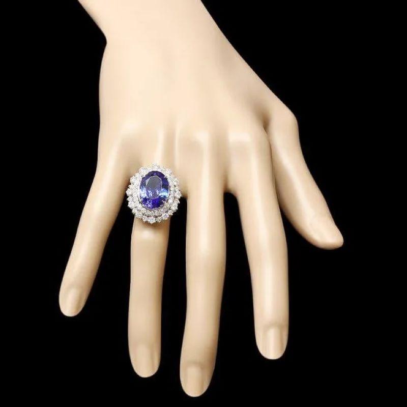 12.80 Carats Natural Tanzanite and Diamond 18K Solid White Gold Ring In New Condition For Sale In Los Angeles, CA