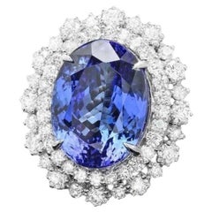 Bague en or blanc massif 18 carats, tanzanite naturelle de 12,80 carats et diamants