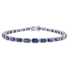 Bracciale tennis con zaffiro blu profondo da 12,81 carati in oro bianco 18 carati con castone incastonato