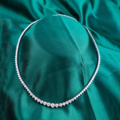12.81 Carat Natural Round Diamond Graduating Riviera Necklace 18K White Gold